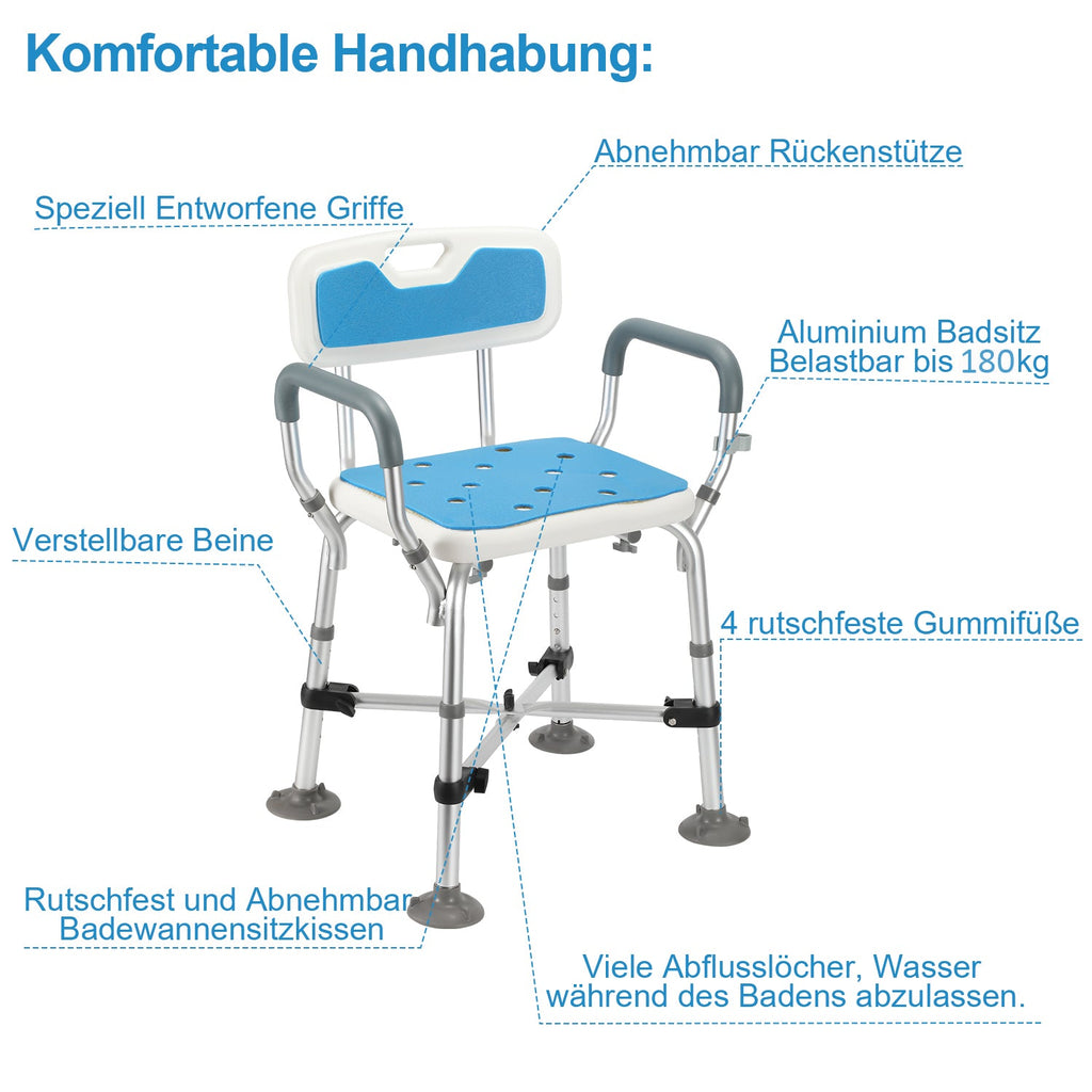 Cosmo Go Duschhocker Duschstuhl mit Doppelt Verstärktem Querbalken