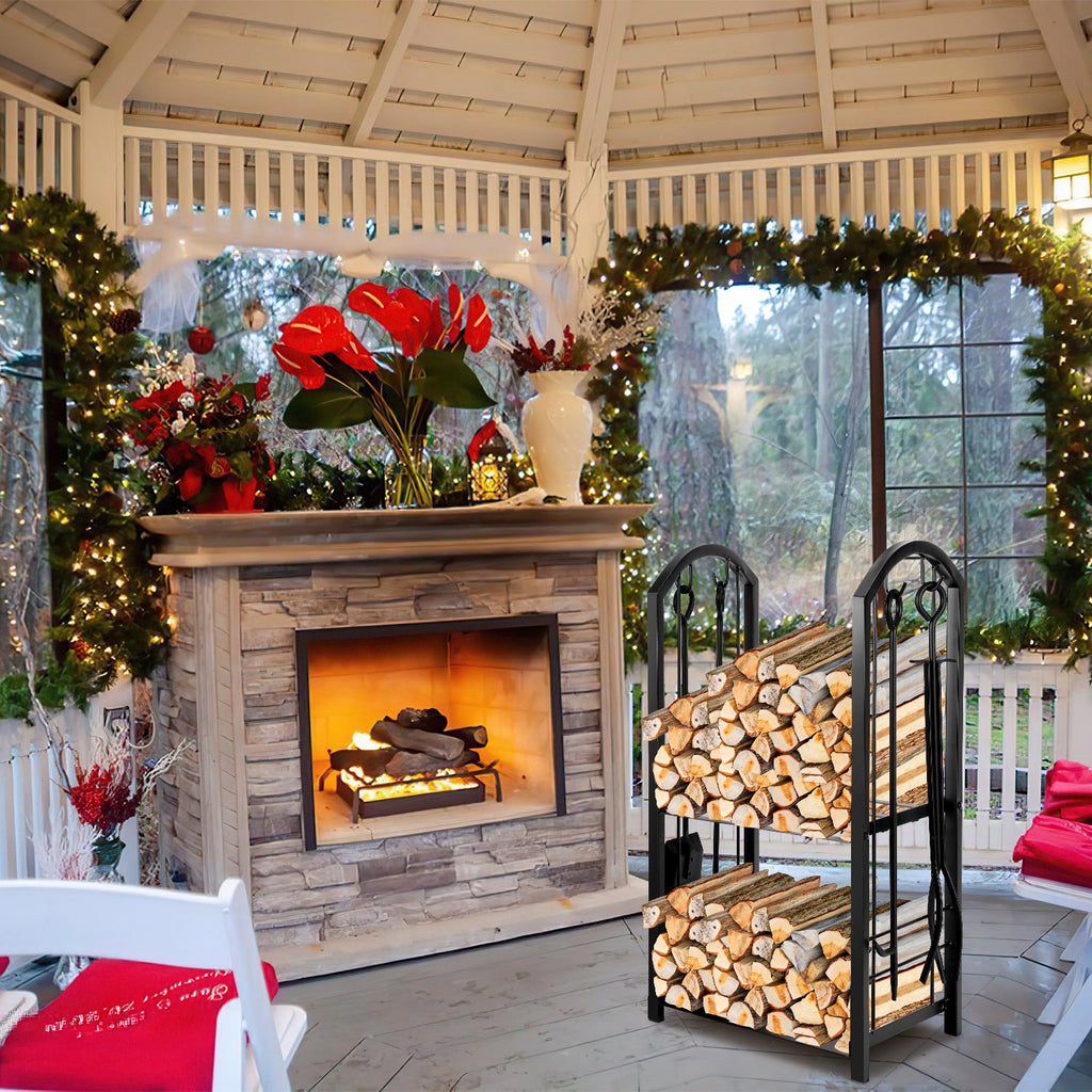 Cosmo Go Doppelstöckiges Kaminholzregal mit 4 Kaminwerkzeug