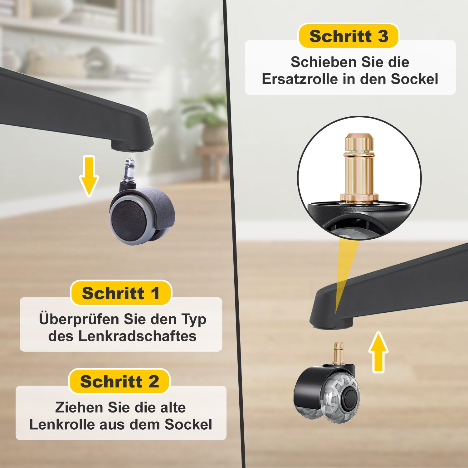 Cosmo Go 5 Stück BürostuhlRollen Drehstuhlrollen 10mm x 22mm