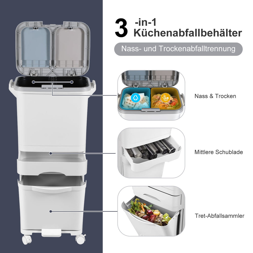 Cosmo Go Mülleimer Küche 42L Mülltrennsystem 3 Fächer