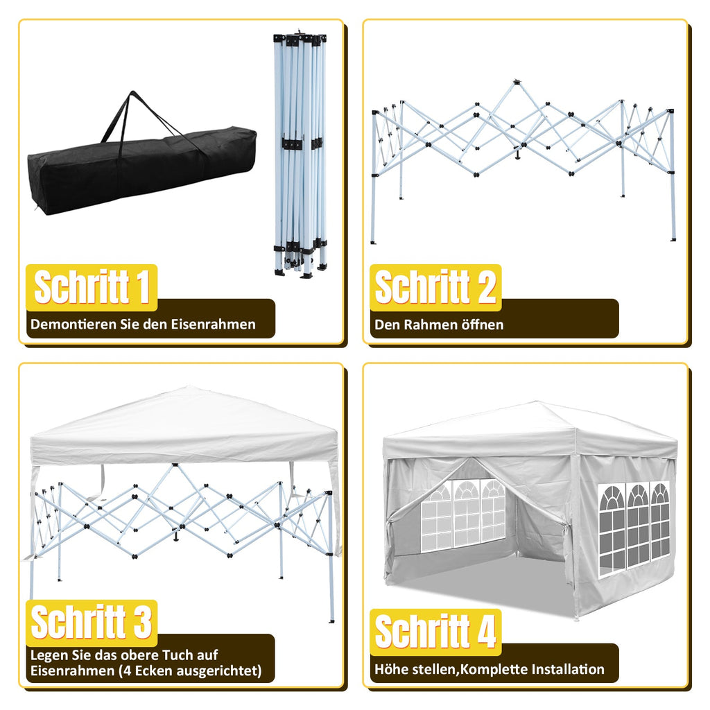 Cosmo Go Pop-Up Pavillon Gazebo mit Zentralverriegelung 3x3m mit Seiten