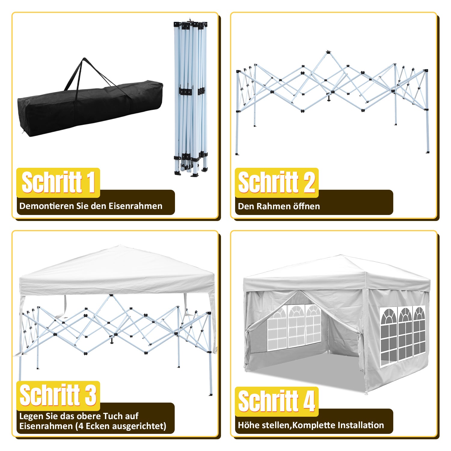 Cosmo Go Pop-Up Pavillon Gazebo mit Zentralverriegelung 3x3m mit Seiten