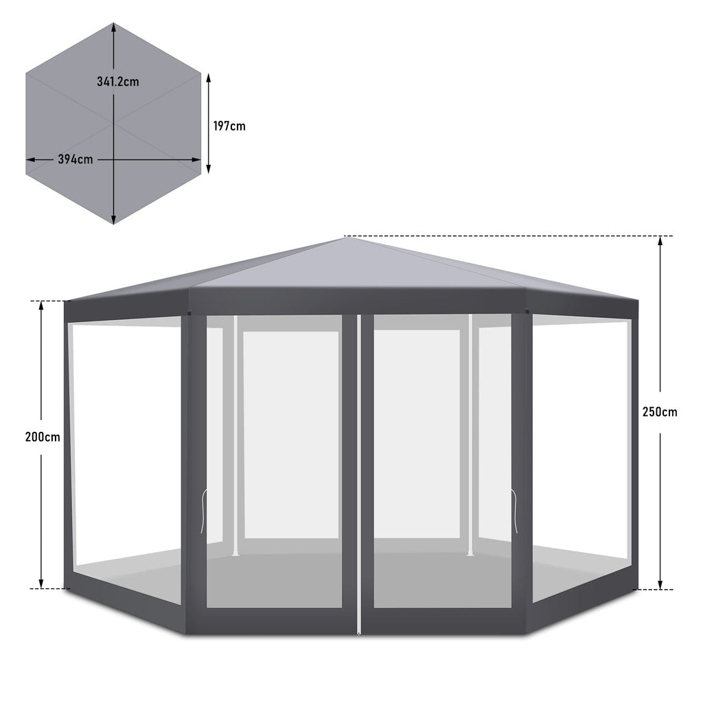 Cosmo Go Pavillon Gartenzelt mit Moskitonetz Wasserdicht 6-eckig