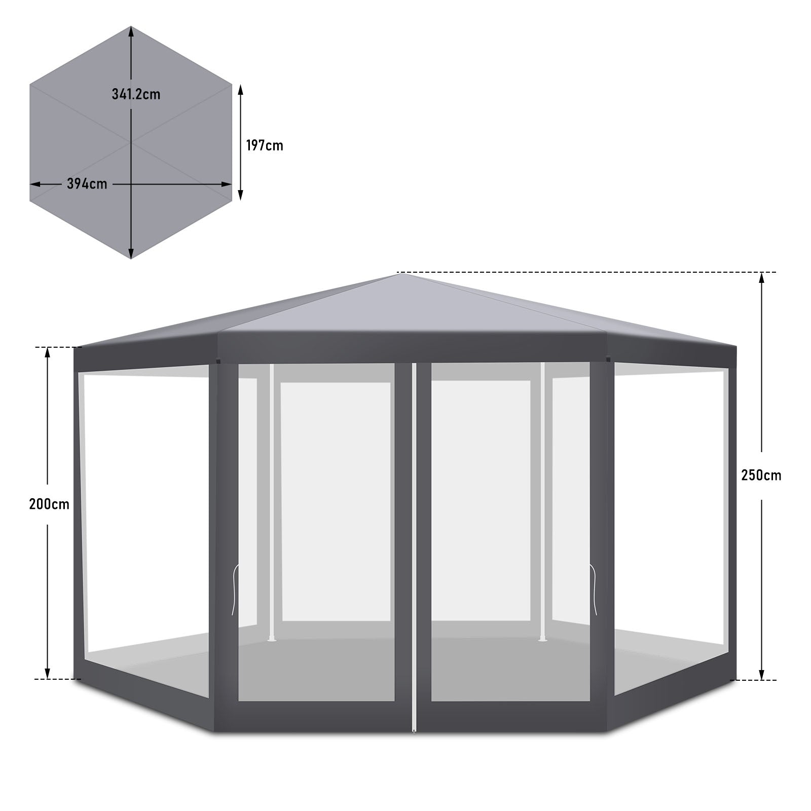 Cosmo Go Pavillon Gartenzelt mit Moskitonetz Wasserdicht 6-eckig