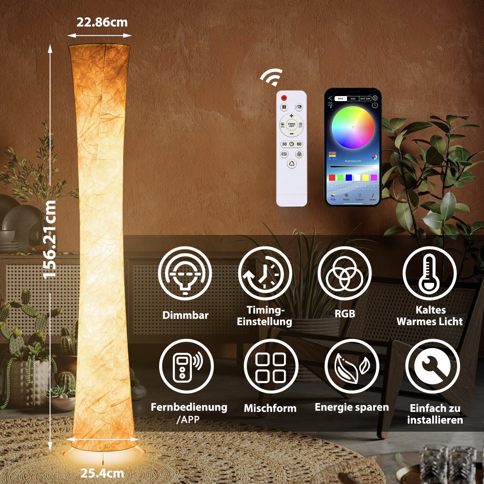 Cosmo Go LED Stehlampe Dimmbar RGB mit Fernbedienung APP