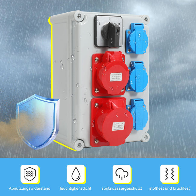 Cosmo Go Wandverteiler mit L-0-P Nockenschalter und MCB, 3xSchuko-Steckdose und CEE-Steckdose 16/32A Main Image