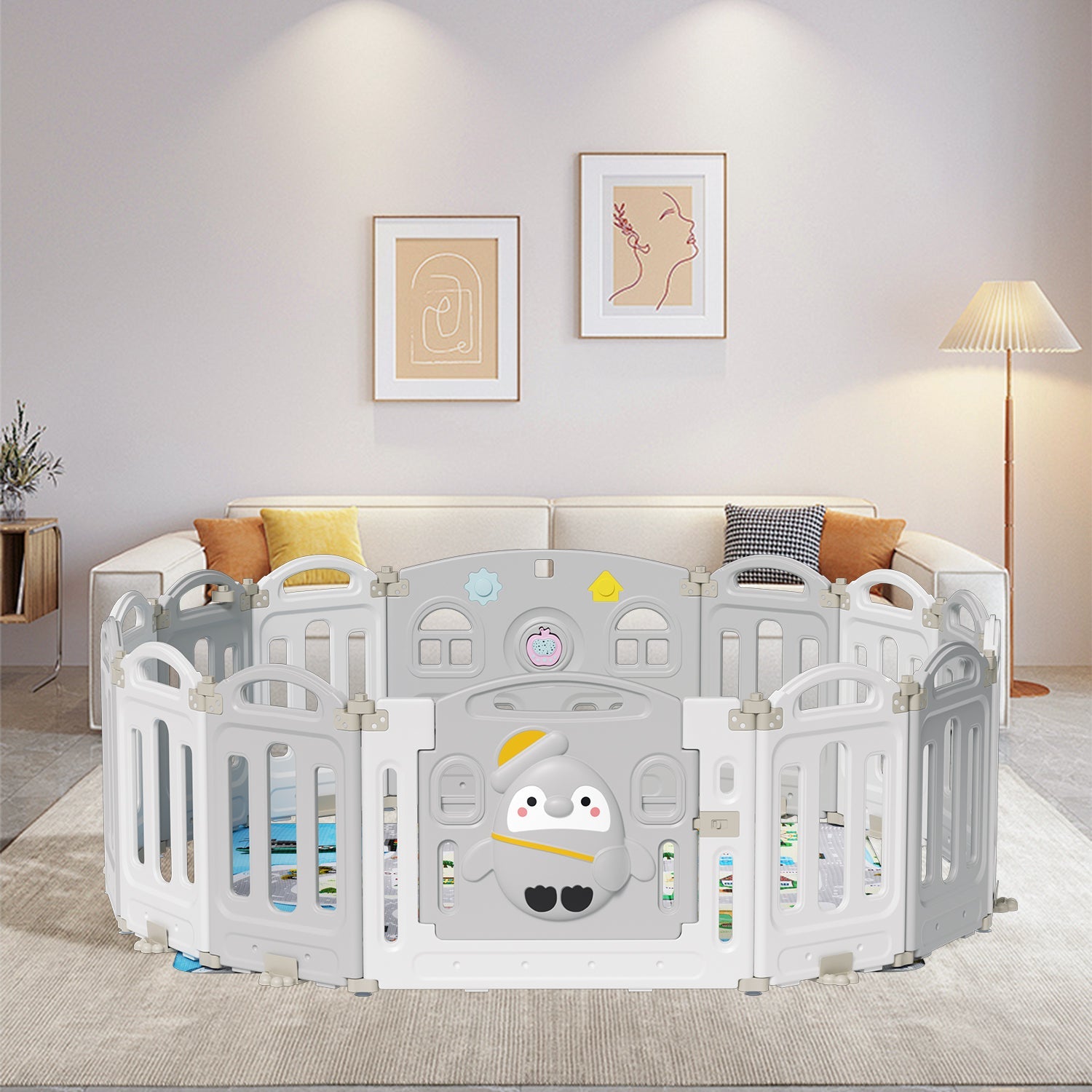Cosmo Go Laufstall baby Faltbares mit Kriechmatte und Geschichtenbox