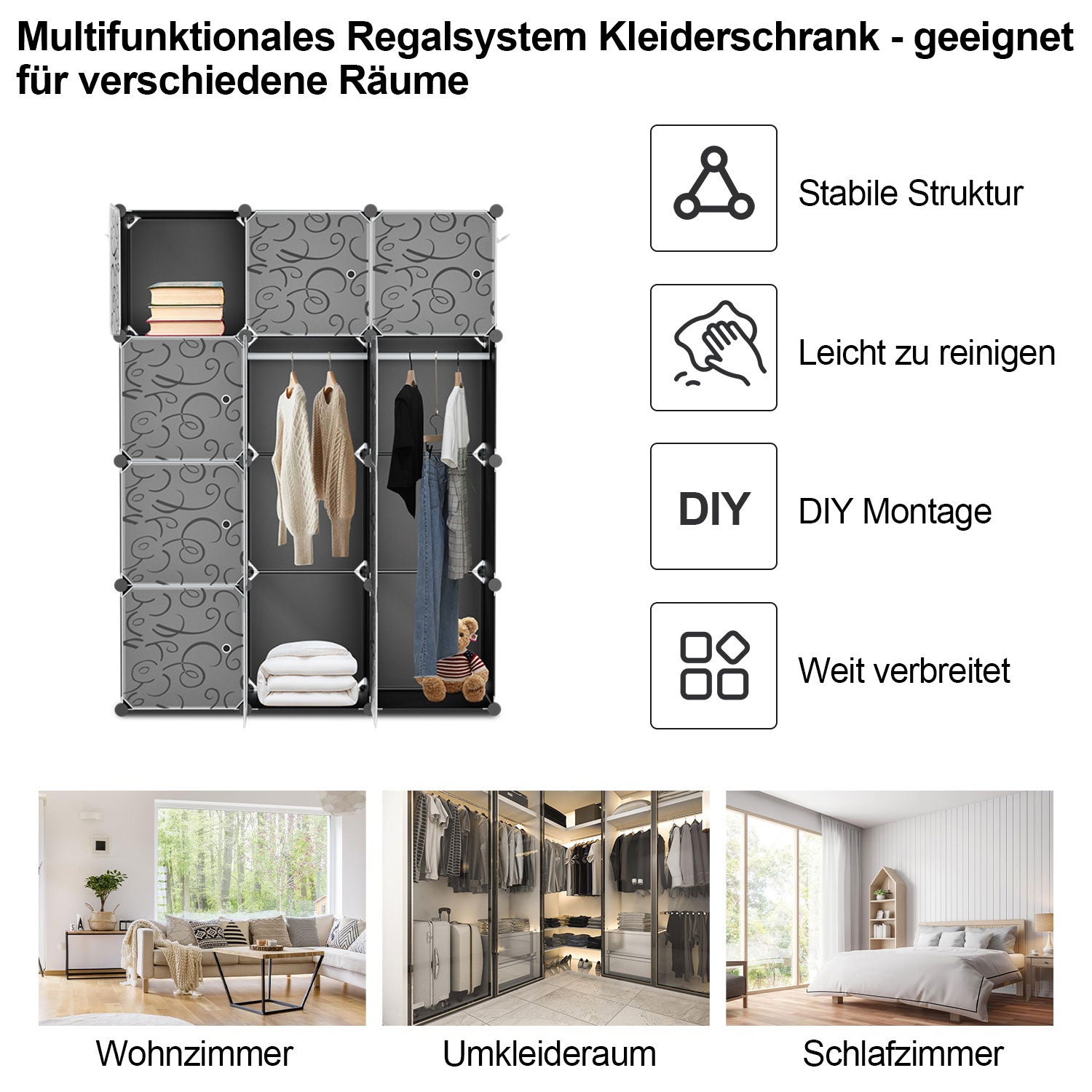 Cosmo Go Multifunktionaler Kleiderschrank mit Haken und Kleiderbügel