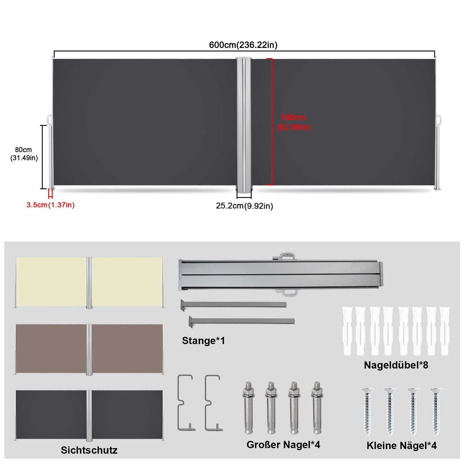 Cosmo Go Seitenmarkise Sichtschutz Ausziehbar