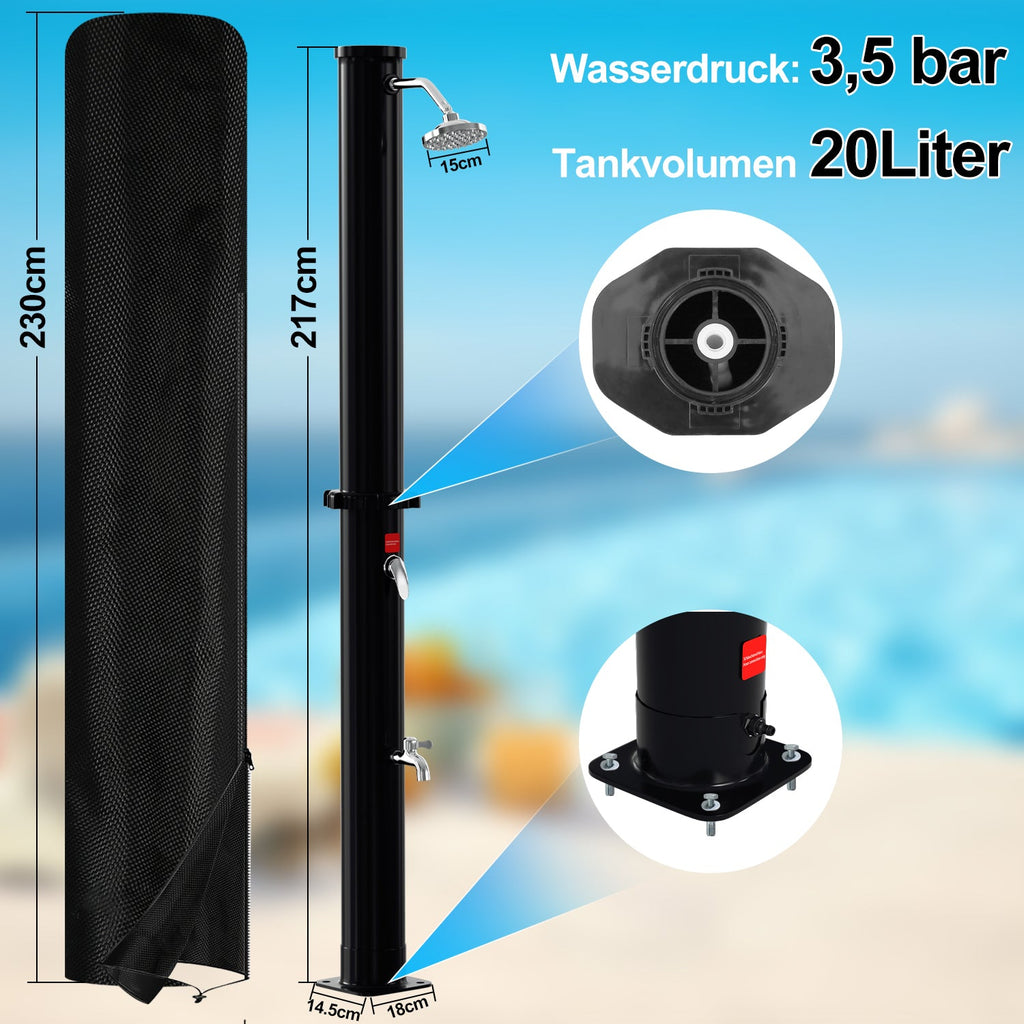 Cosmo Go 20L Solardusche mit Duschkopf und Schutzabdeckung