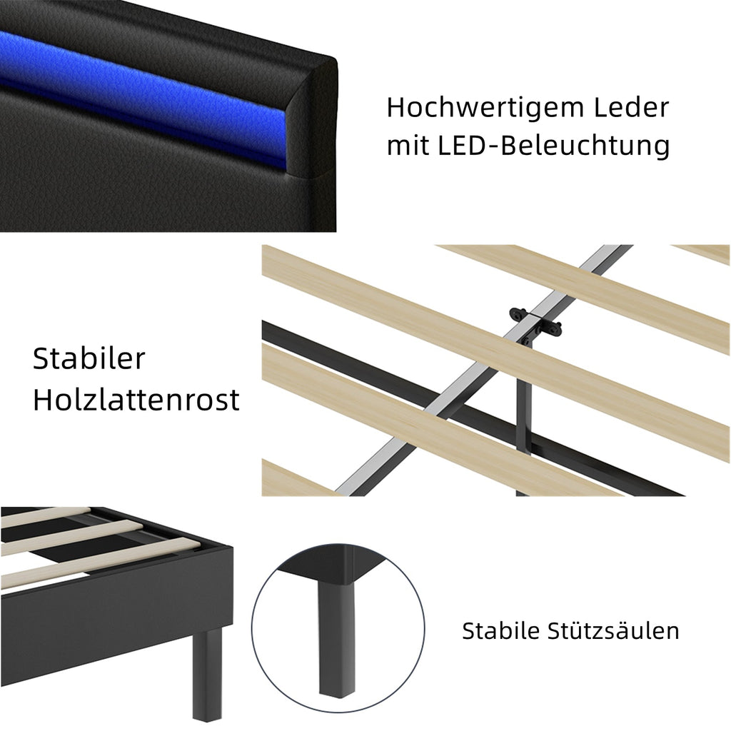 Cosmo Go Polsterbett Bettgestell mit Kopfteil Leder LED-Beleuchtung
