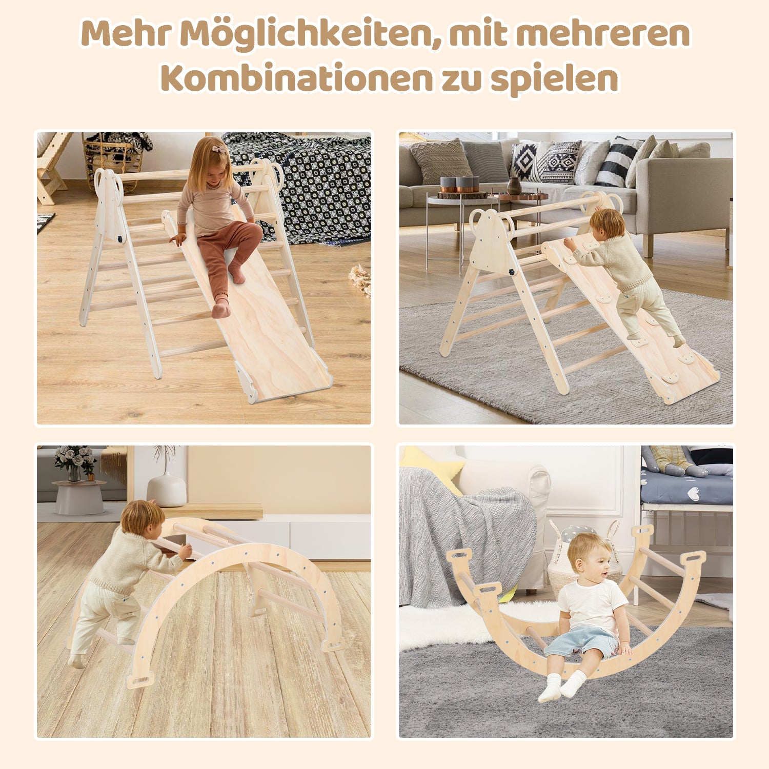 Cosmo Go Klettergerüst Indoor 3-in-1  mit Bogen/Rutsche/Dreieck