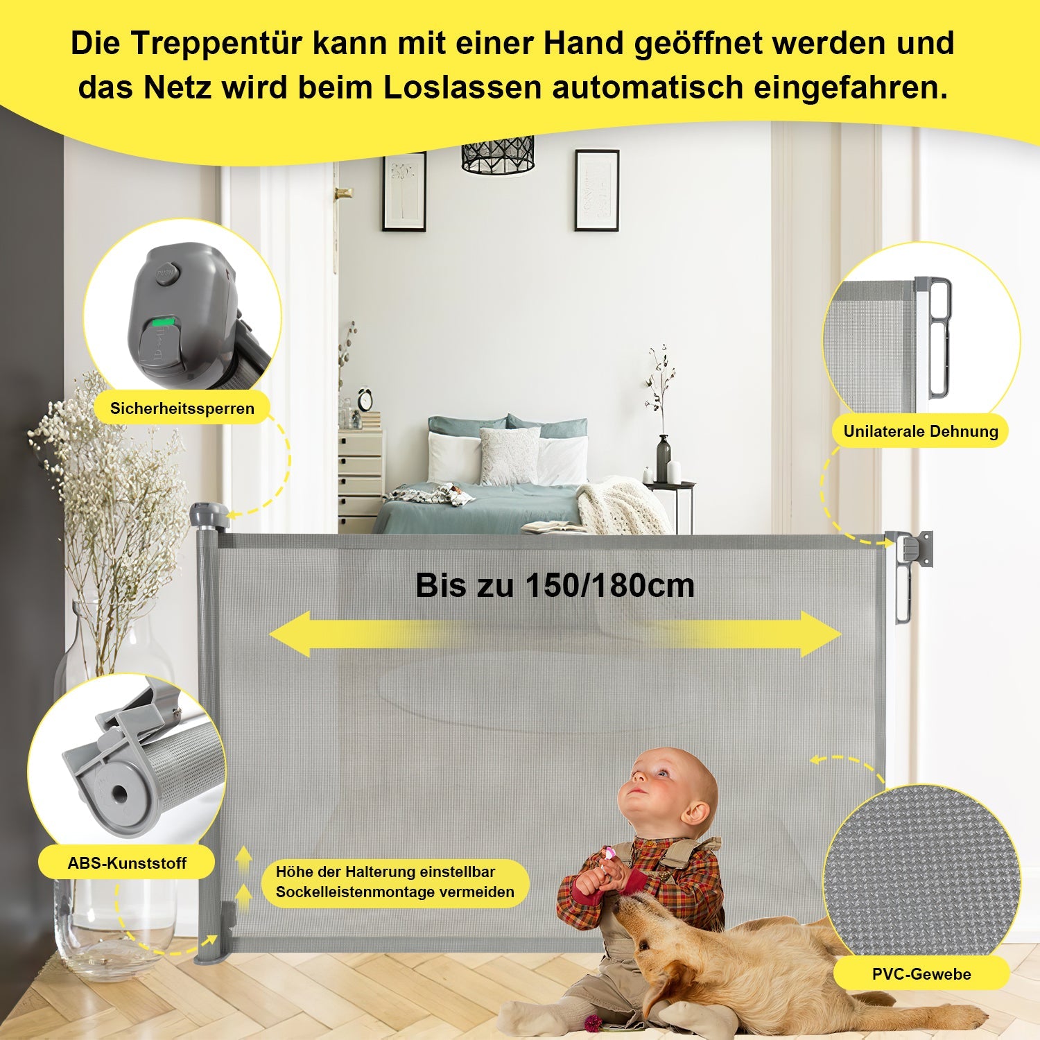 Cosmo Go Treppenschutzgitter Türschutzgitter Ausziehbar 0-150cm/180cm