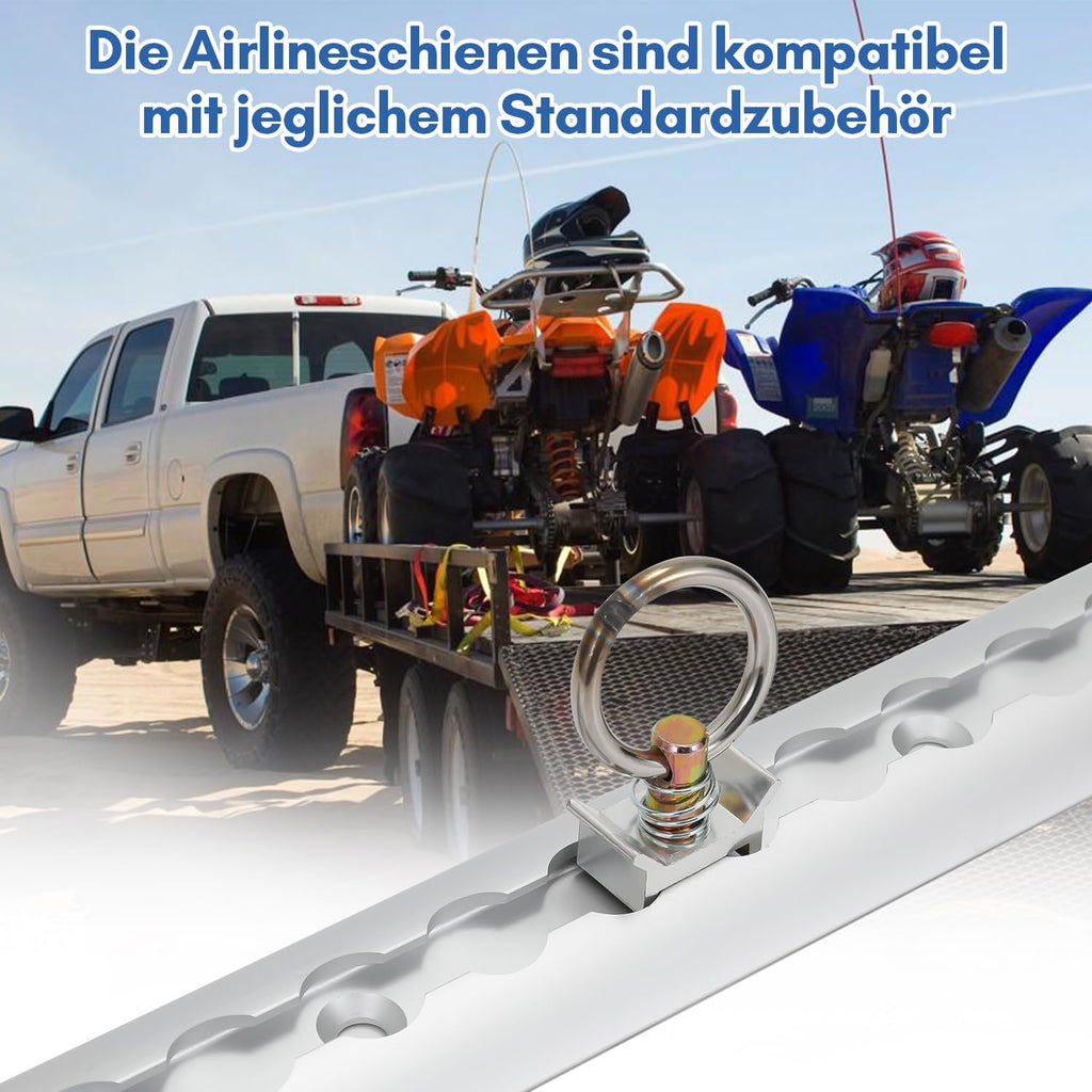 Jopassy Airlineschiene 4x1 m Aluminium,Zurrschienen Runde Halbrunde Form,Airlineschienen Set mit 10 Airlineschienen-Fitting-Ring 8 Airlineschiene Endkappe,für Wohnmobile und LKW