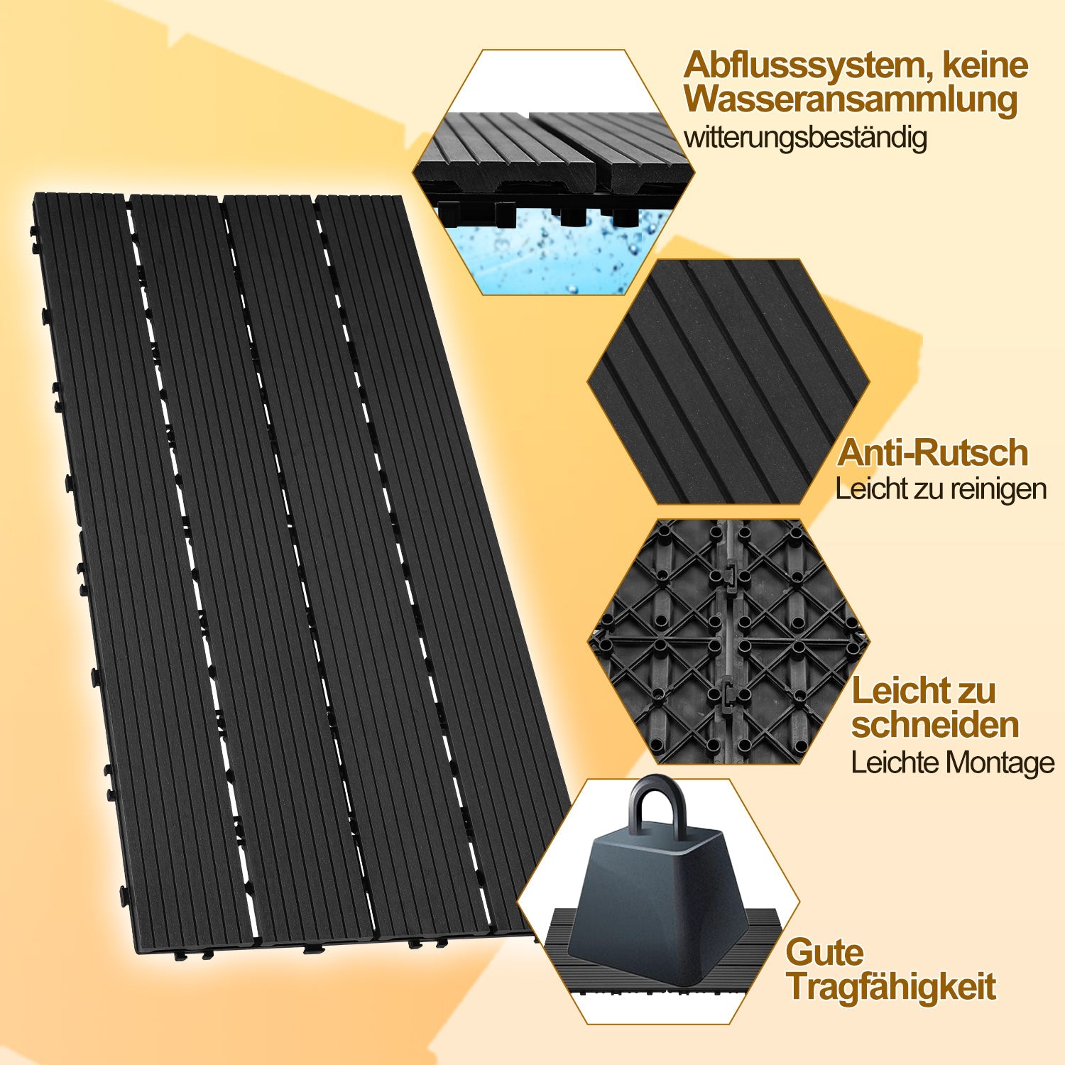 Cosmo Go WPC Terrassenfliesen 30x60cm 6er Set in Holzoptik