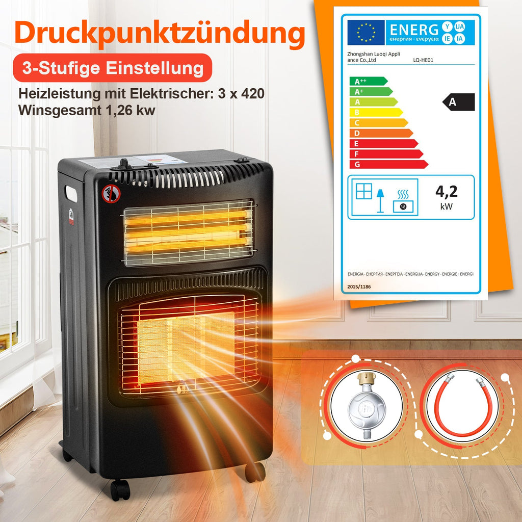 Cosmo Go Gasheizer 4200W und 1260W Elektrische Gasheizgerät mit Druckminderer