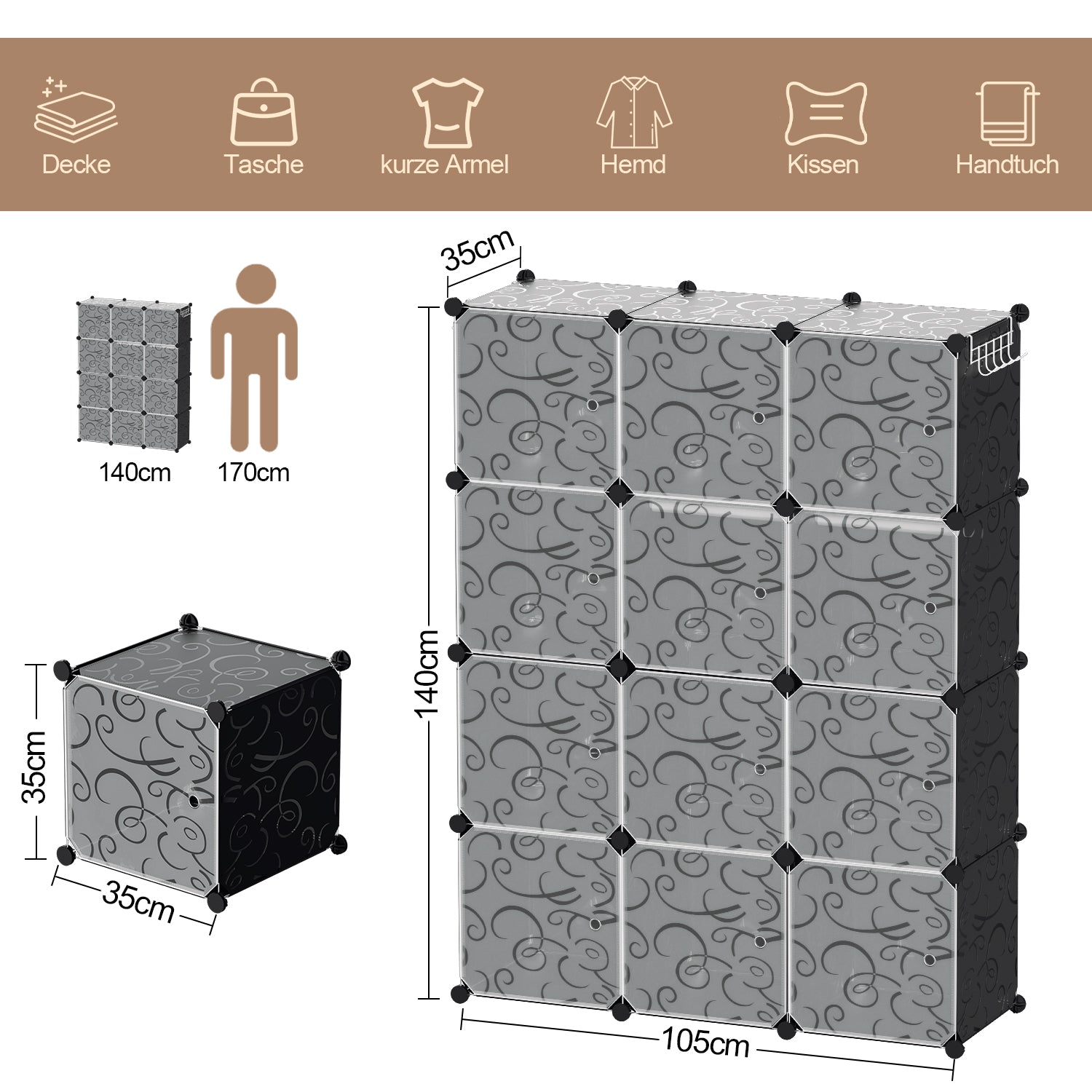 Cosmo Go Multifunktionaler Kleiderschrank mit Haken und Kleiderbügel
