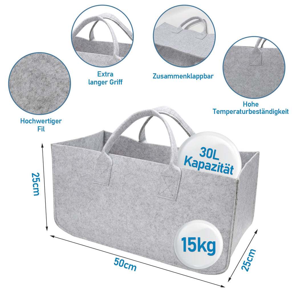 Cosmo Go 2x Filztasche Kaminholztasche Brennholzkorb Faltbar 30L