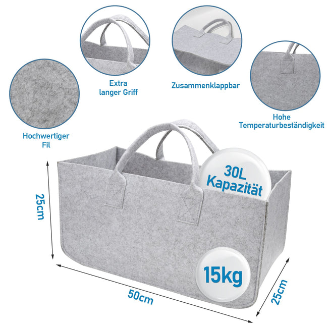 Cosmo Go 2x Filztasche Kaminholztasche Brennholzkorb Faltbar 30L Main Image