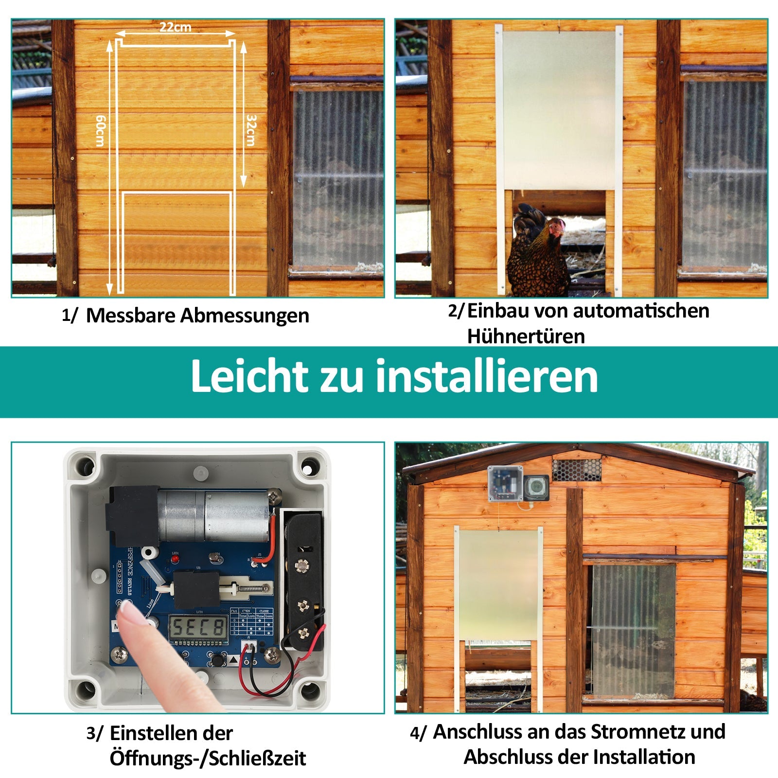 Cosmo Go Automatische Hühnertür mit Lichtsensor und Zeitsteuerung