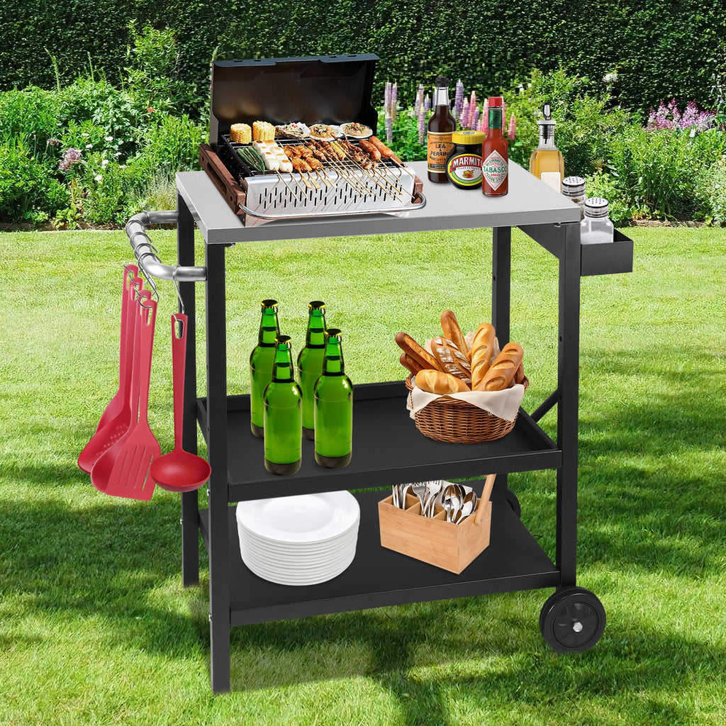 Cosmo Go Grillwagen Grilltisch Höhenverstellbar mit 3 Ablagen BBQ