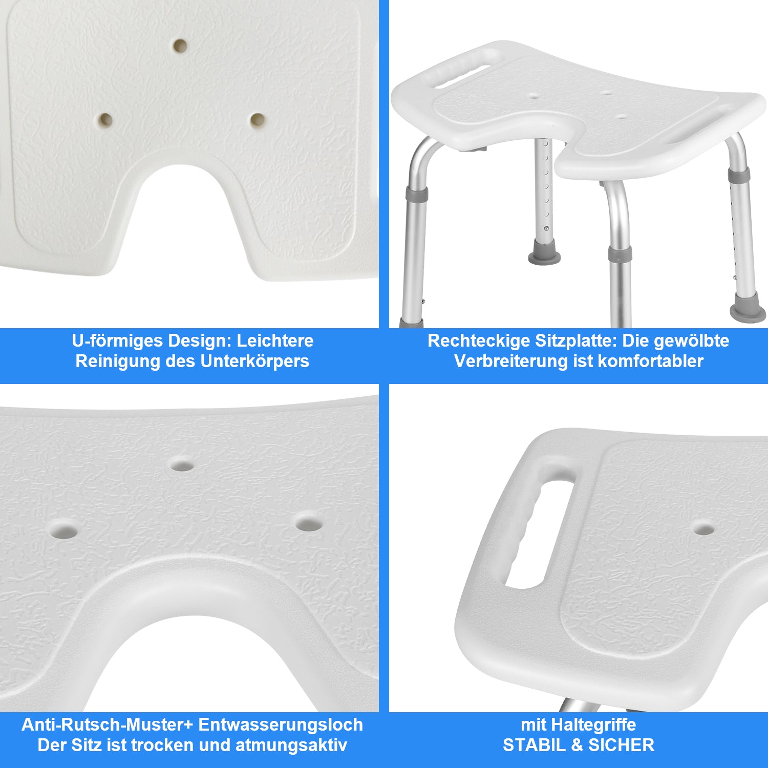 Cosmo Go Duschhocker Höhenverstellbar U-Typ Aluminium