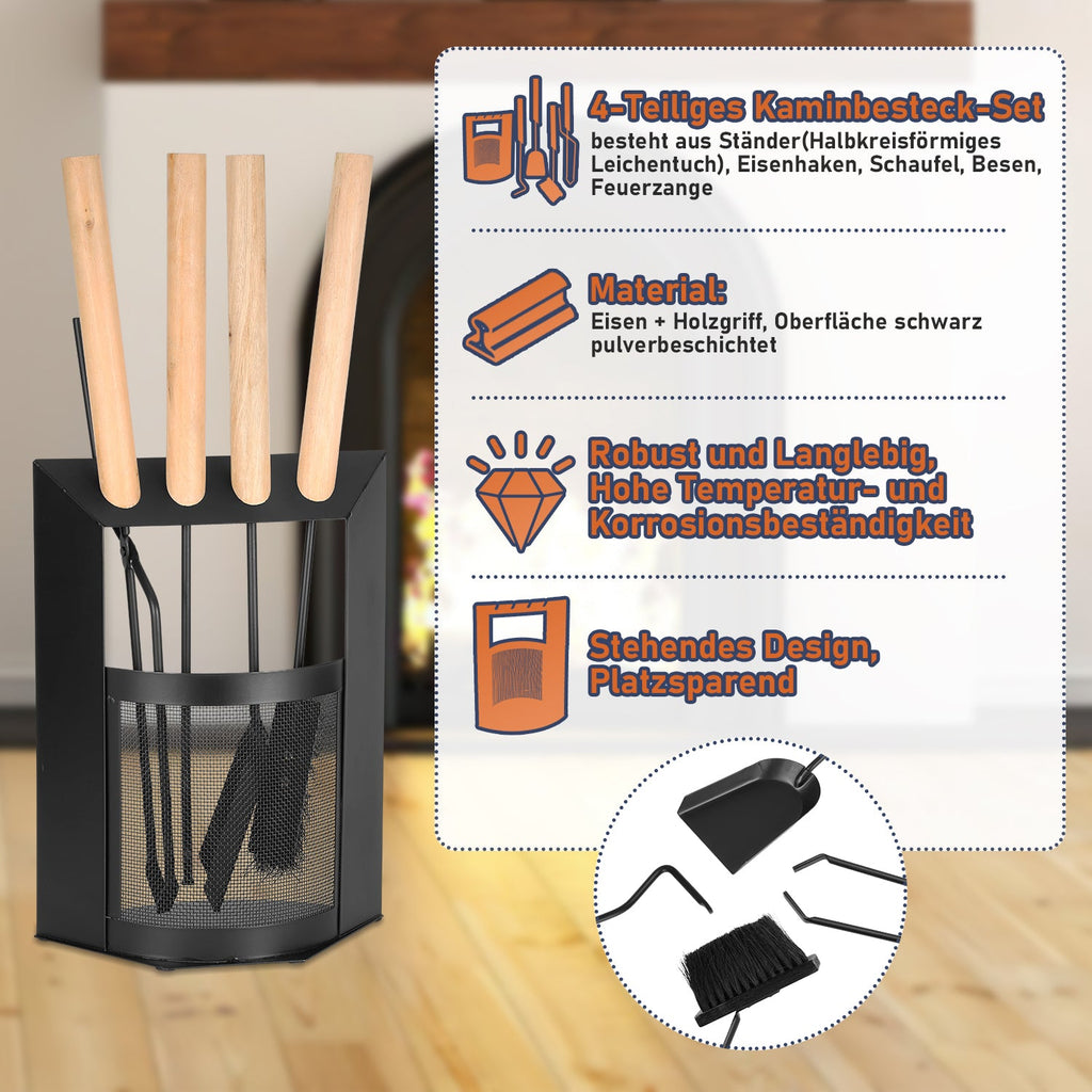 Cosmo Go Kaminbesteck 4-teiliges Kaminbesteck Set Holzgriff