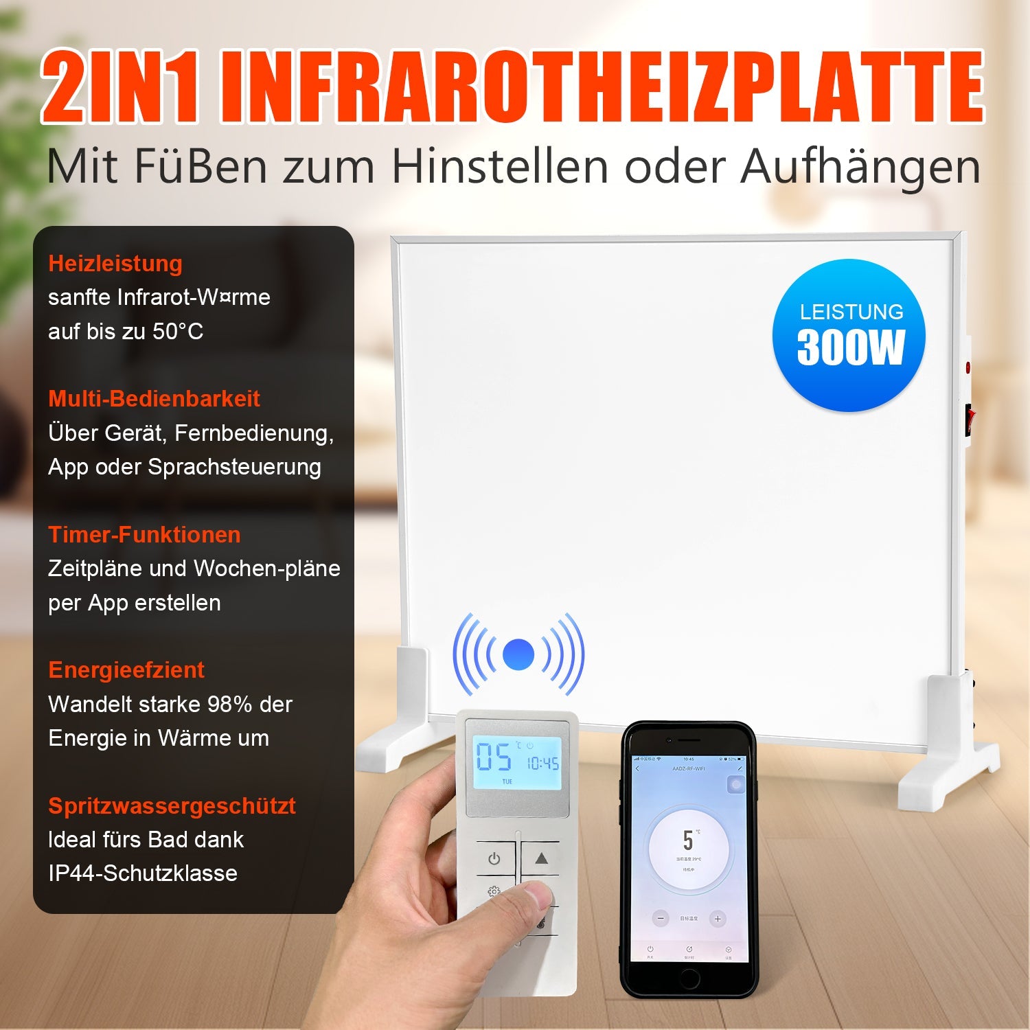Cosmo Go Infrarotheizung Thermostat APP Fernbedienung 300-1200 W