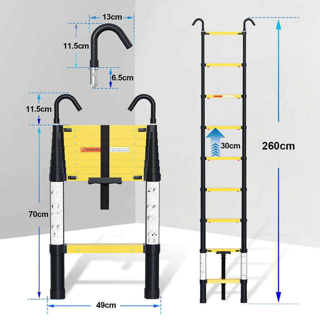 Cosmo Go Teleskopleiter Aluminium mit Langsamer Schrumpfungsfunktion und Abnehmbarem Haken