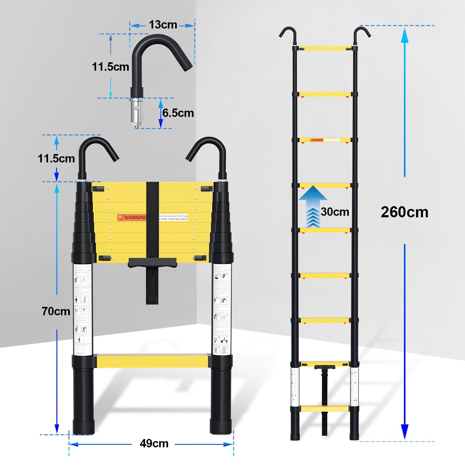 Cosmo Go Teleskopleiter Aluminium mit Langsamer Schrumpfungsfunktion und Abnehmbarem Haken
