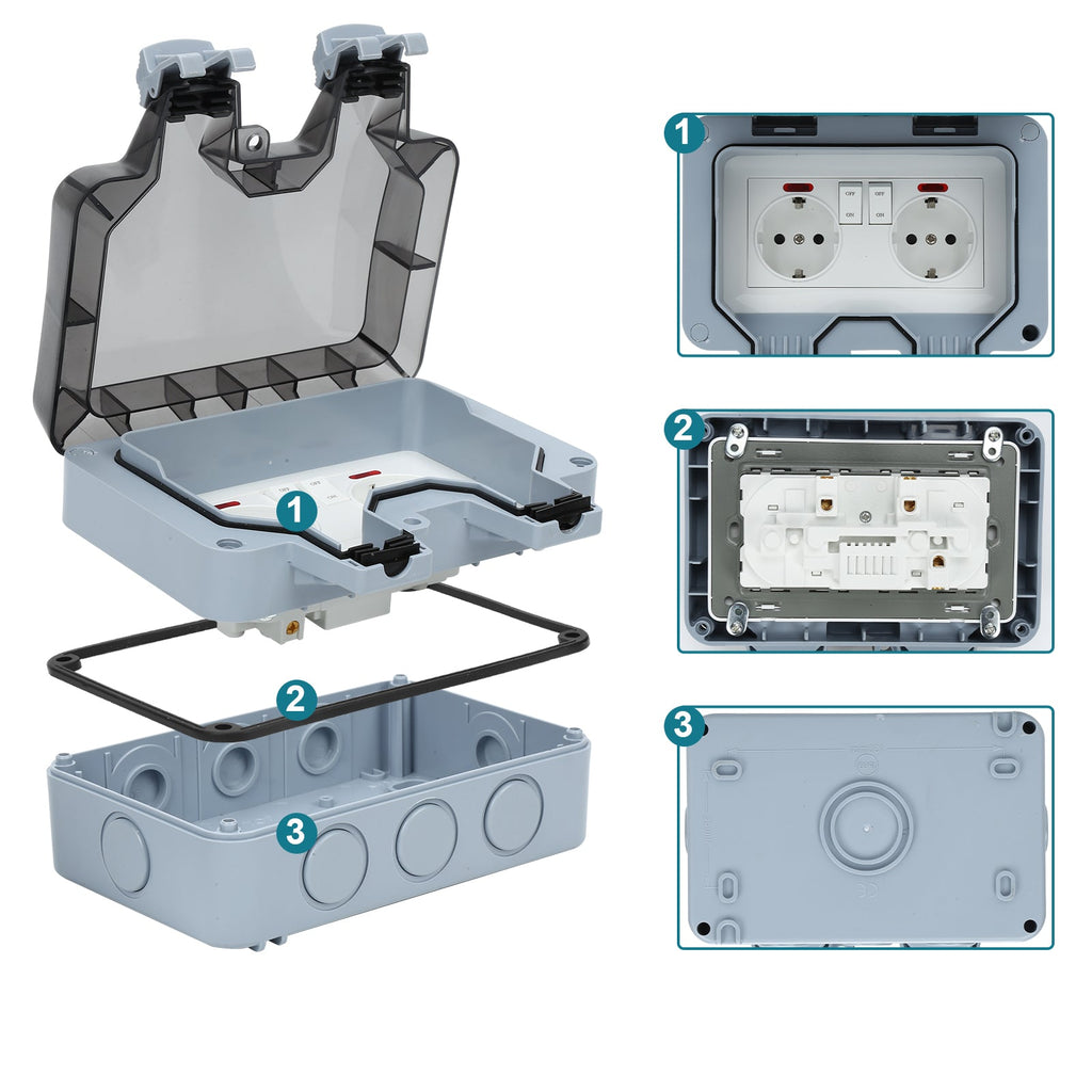 Cosmo Go Außensteckdose Wasserdicht Doppelsteckdose IP66