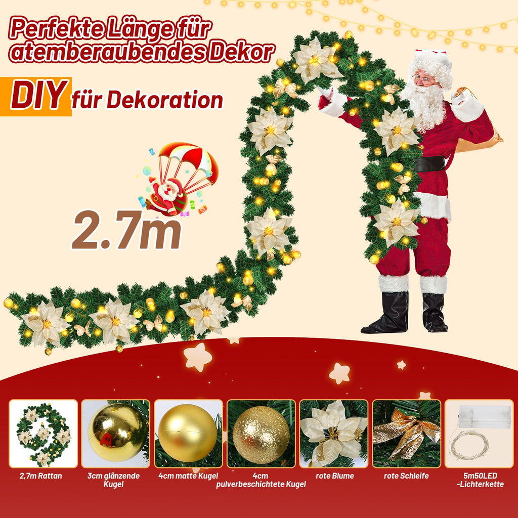 Cosmo Go Weihnachtsgirlande 2.7m mit Blumen