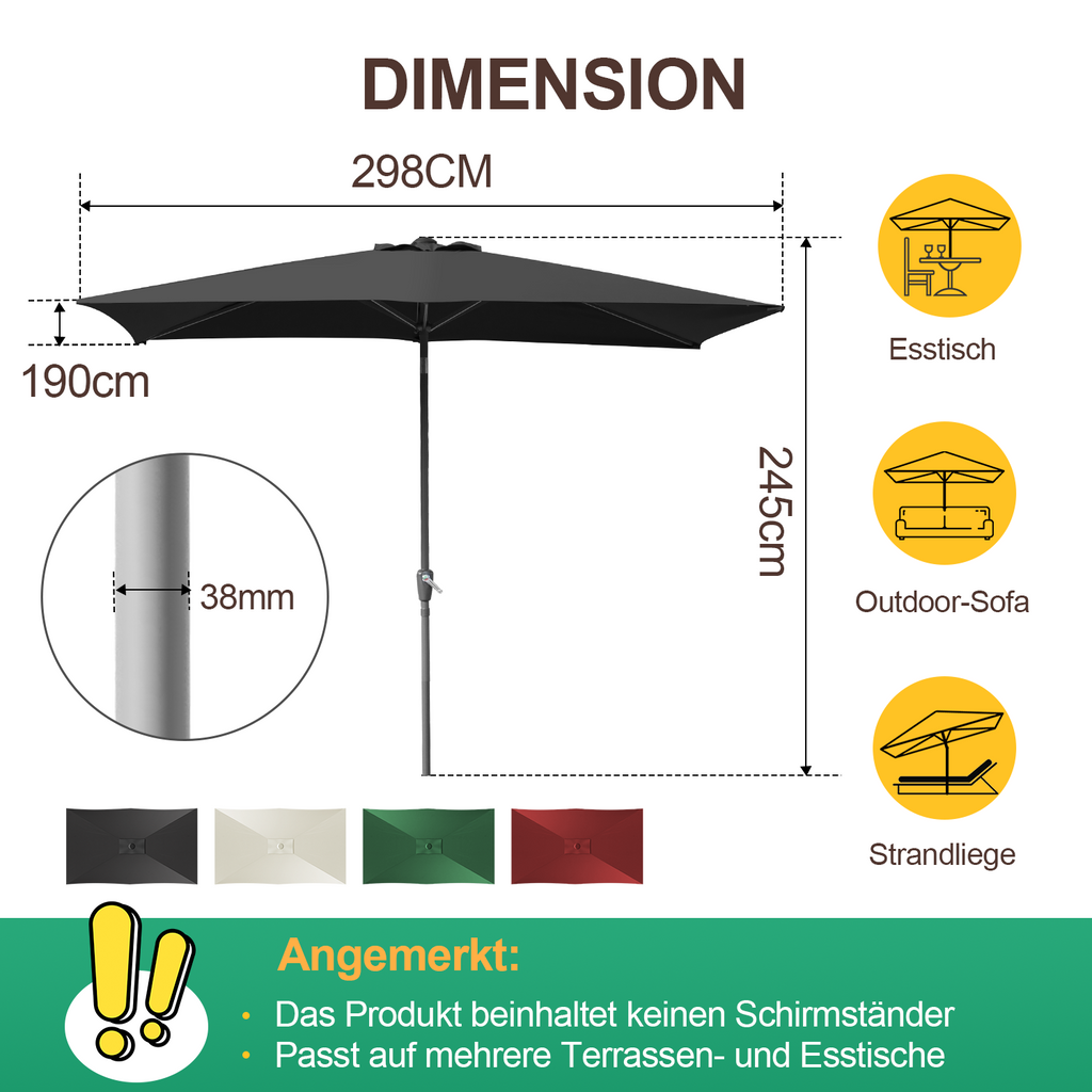 Cosmo Go Sonnenschirm 210x140 / 300x200cm Rechteckig