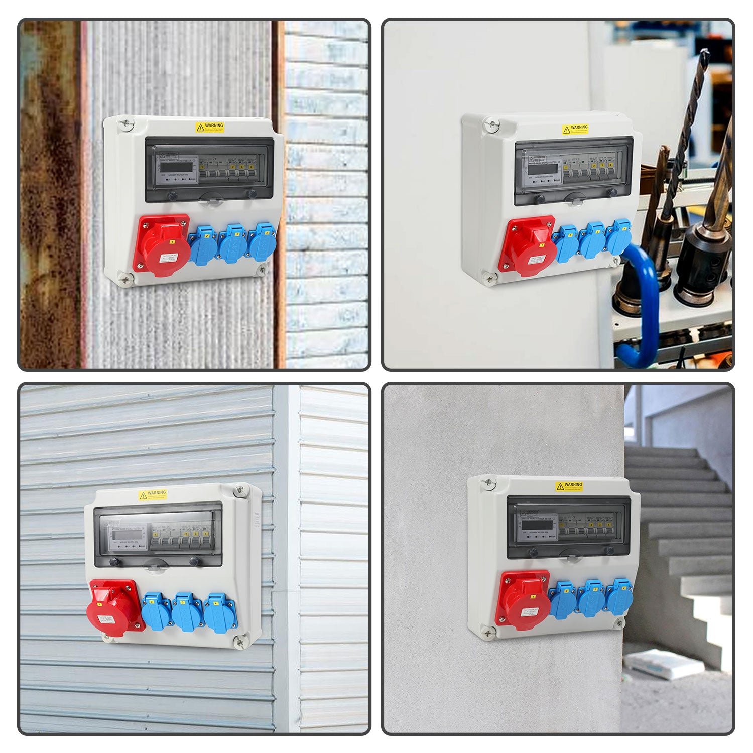 Cosmo Go Wandverteiler Baustromverteiler mit 3xSchuko-Steckdose16A 230V, 1xCEE Steckdosen 32A 5Polig mit 3-Phasen und MCB