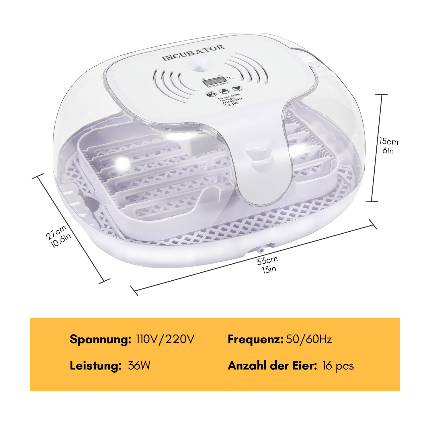 Cosmo Go Brutautomat Vollautomatisch Inkubator für Hühner 16 Eier