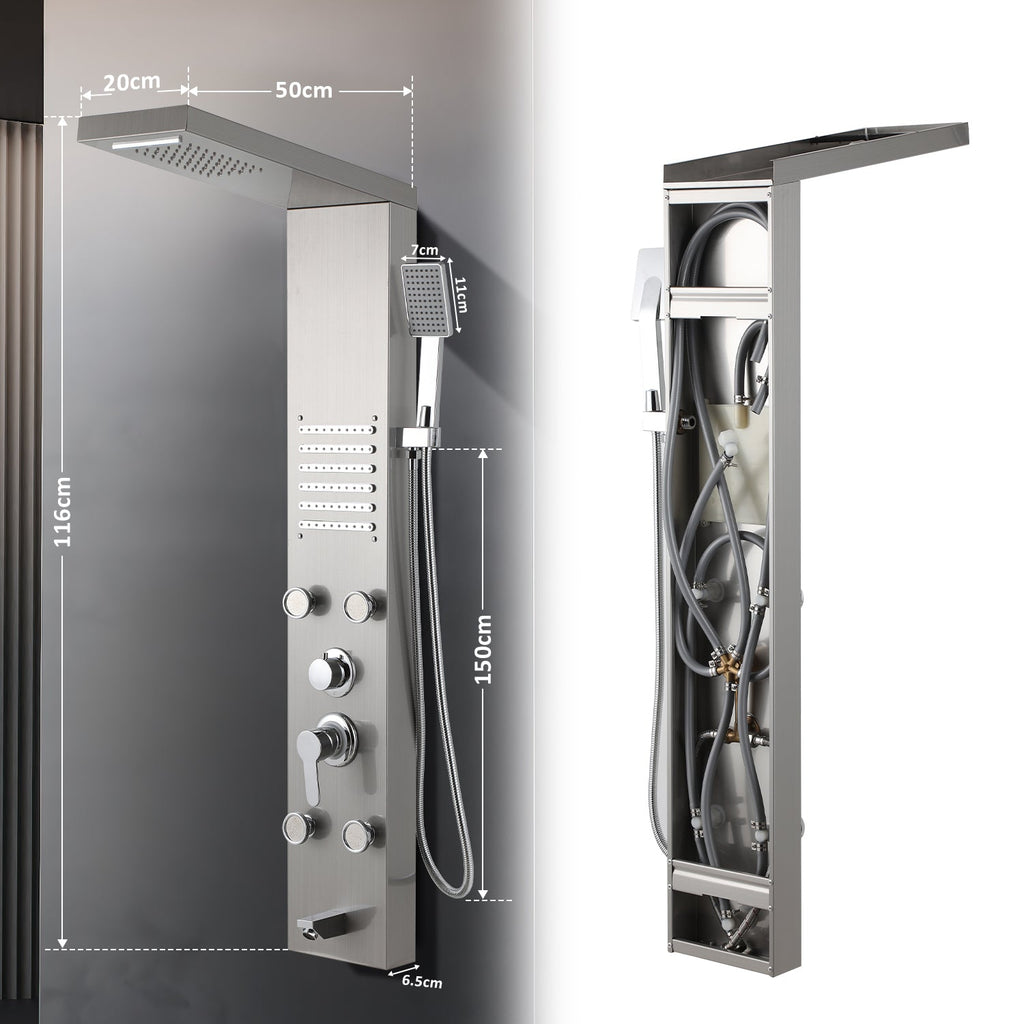 Cosmo Go Duschpaneel Wandduschpaneel 5 Funktionen Edelstahl Silber