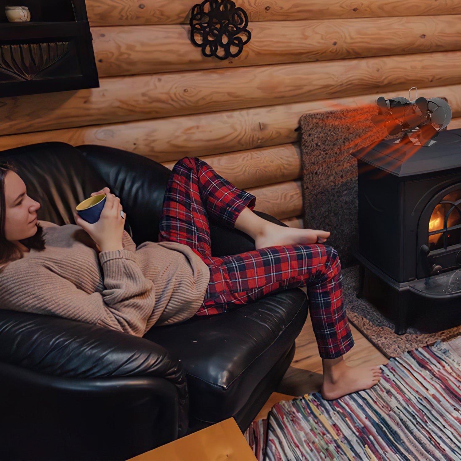 Cosmo Go 8 Blättern Kaminventilator mit Thermometer(Neue Version)