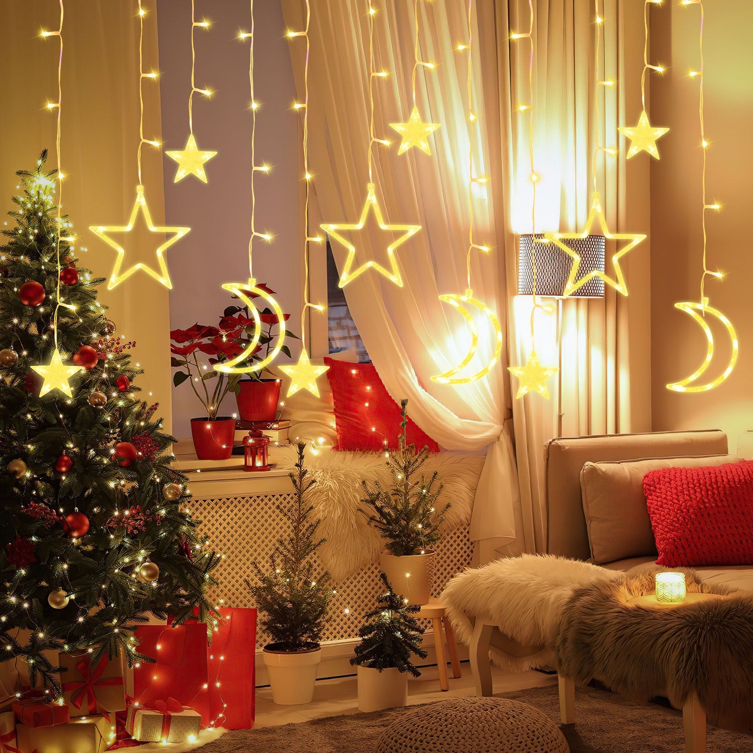 Cosmo Go LED Sterne Weihnachtsbeleuchtung Lichtervorhang 3,5M