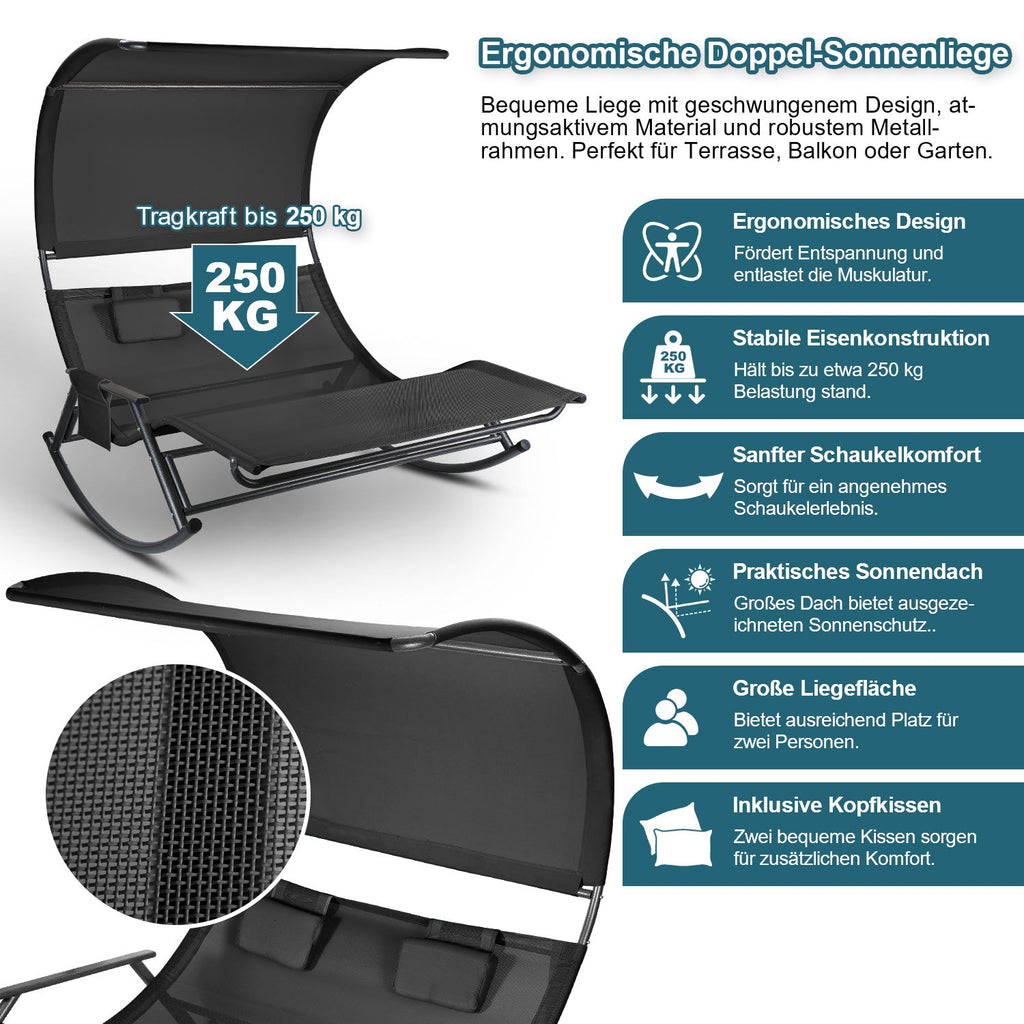 Cosmo Go Doppelliege Sonnenliege mit Sonnendach Outdoor