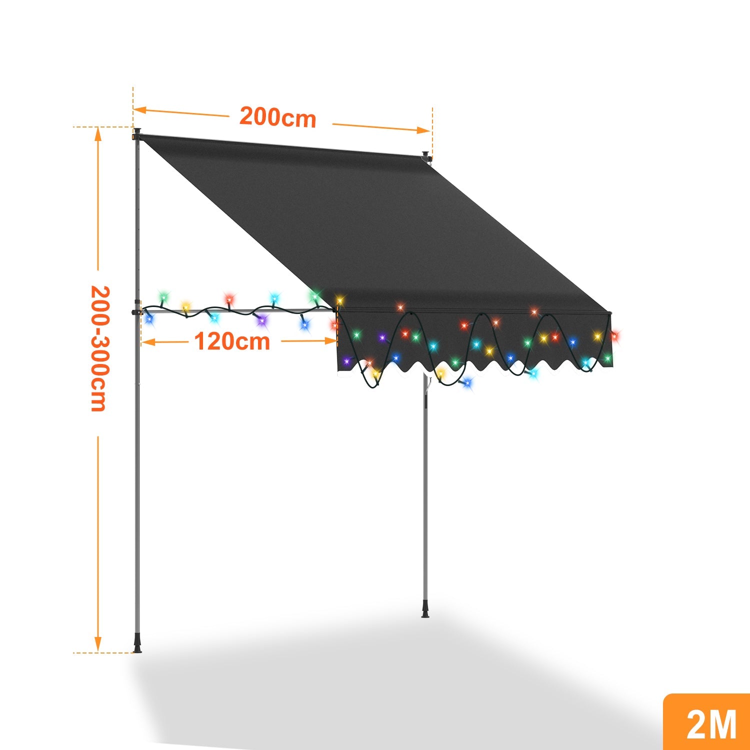 Cosmo Go Klemmmarkise mit Handkurbel mit Solar LED Lichtkette