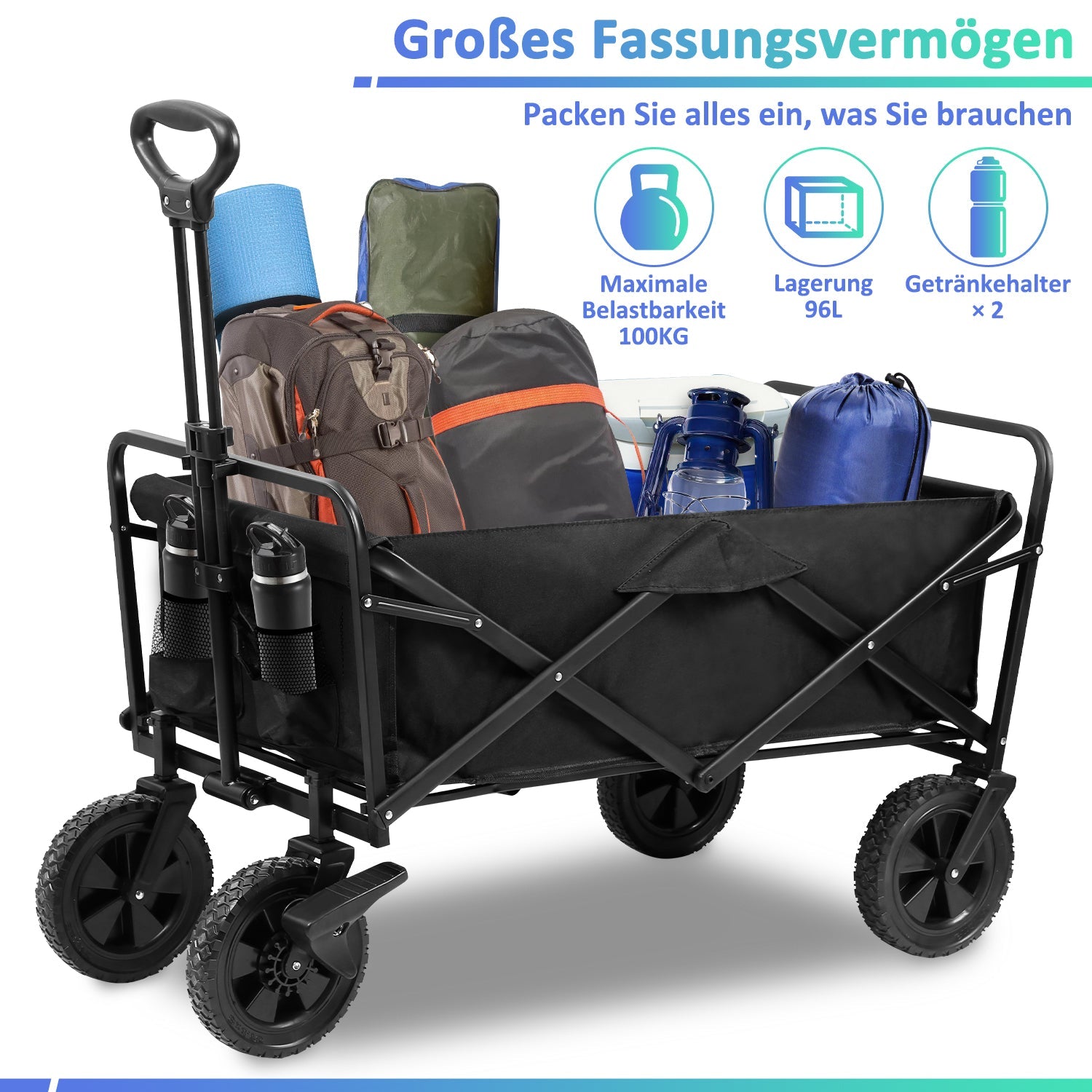 Cosmo Go Bollerwagen faltbar Transportwagen 100kg Belastbarkeit
