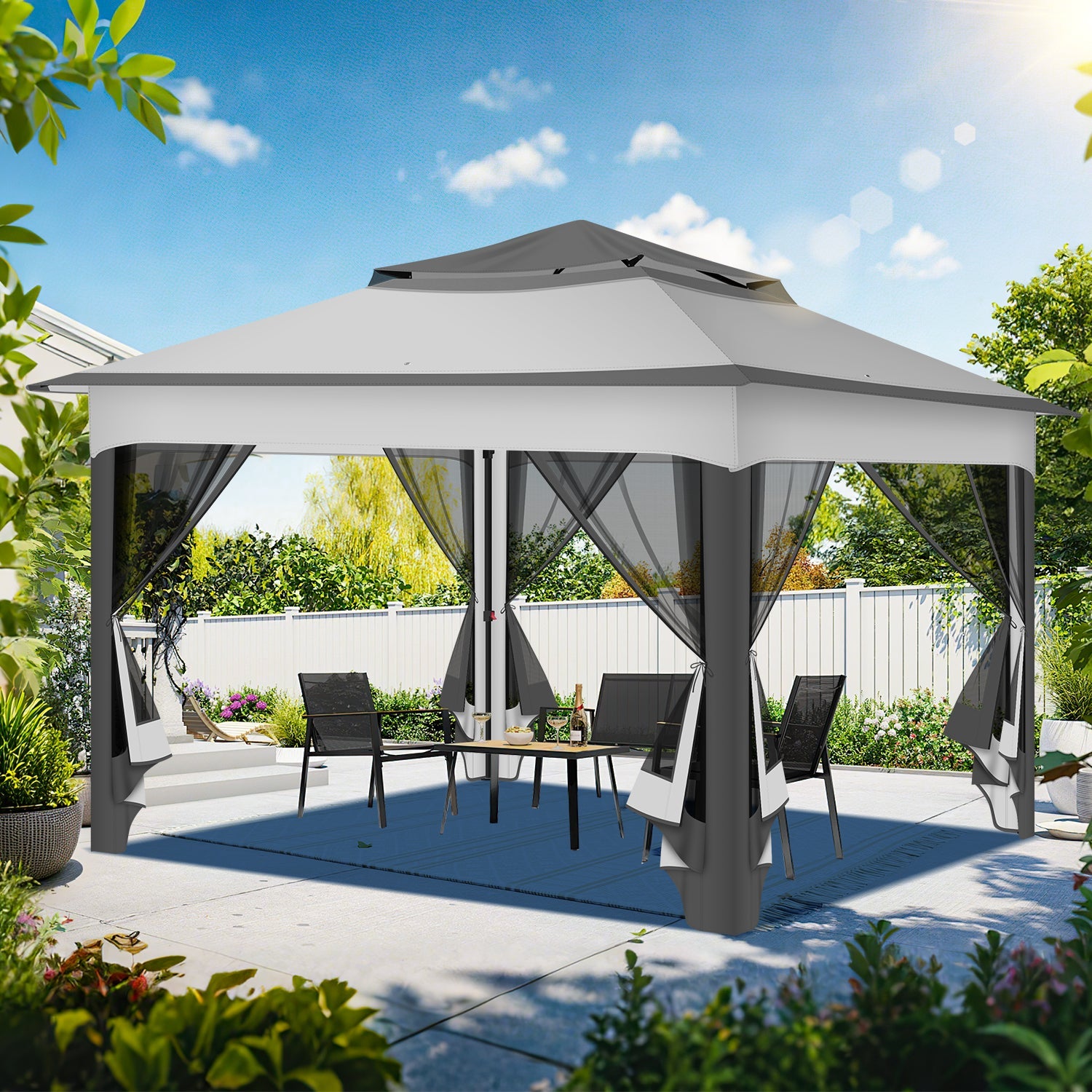 Cosmo Go Pavillon Gartenhütte Faltbares mit Doppeldach 3,3x3,3m