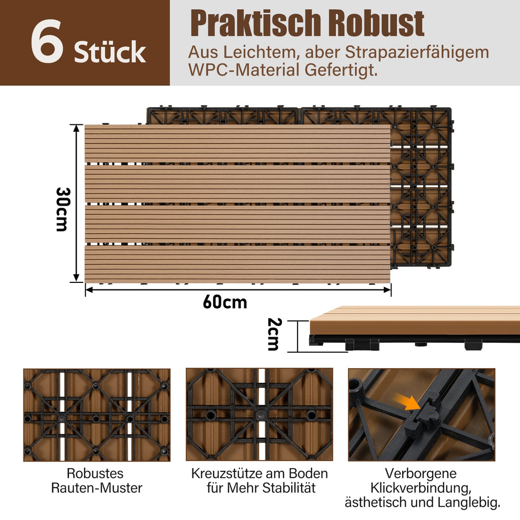 Cosmo Go WPC Terrassenfliesen Klickfliese 30x60cm 6stk