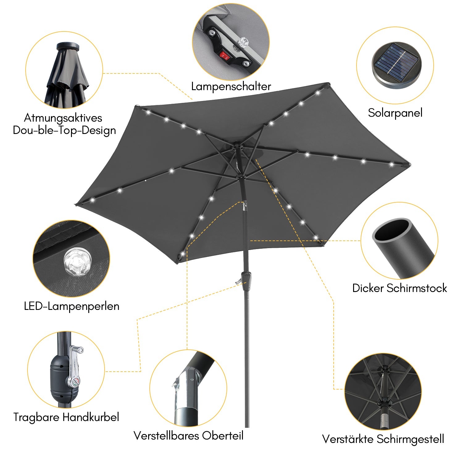 Cosmo Go Sonnenschirm 2.7m Winkelverstellbar mit/ohne LED