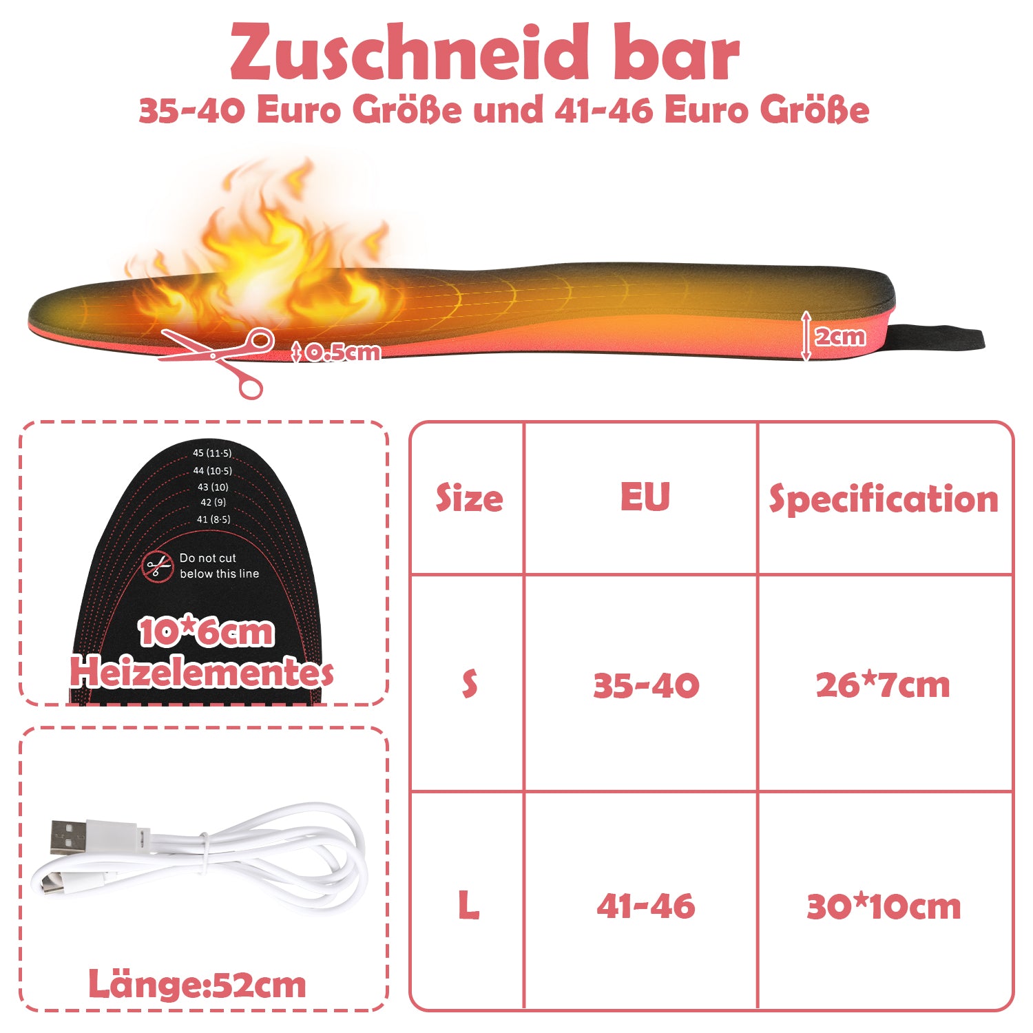 Cosmo Go Beheizbare Einlegesohlen USB