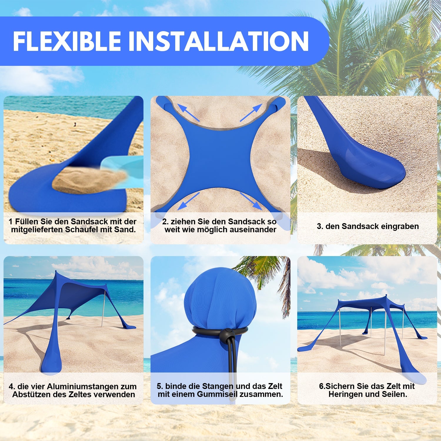 Cosmo Go Sonnenschutz Strand 3×3m UPF50