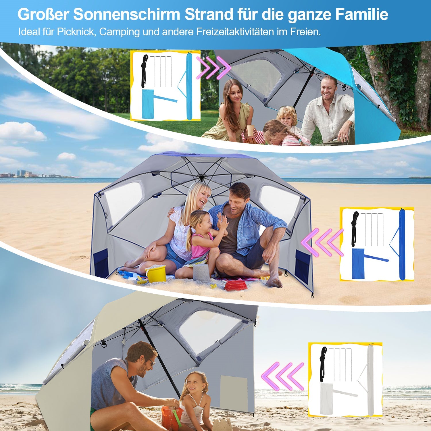 Cosmo Go 210cm Sonnenschirm Strandmuschel 2 in 1