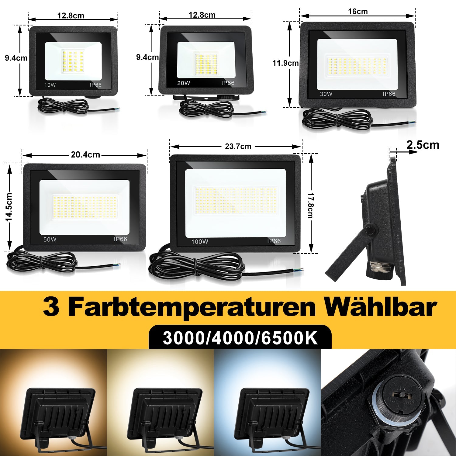 Cosmo Go LED Strahler Außen 10W-100W 3 Farbtemperatur 3000/4000/6500K