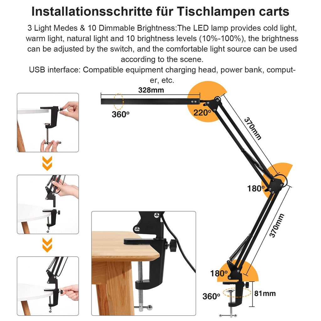 Cosmo Go LED Tischlampe Leselampe Dimmbar 10W