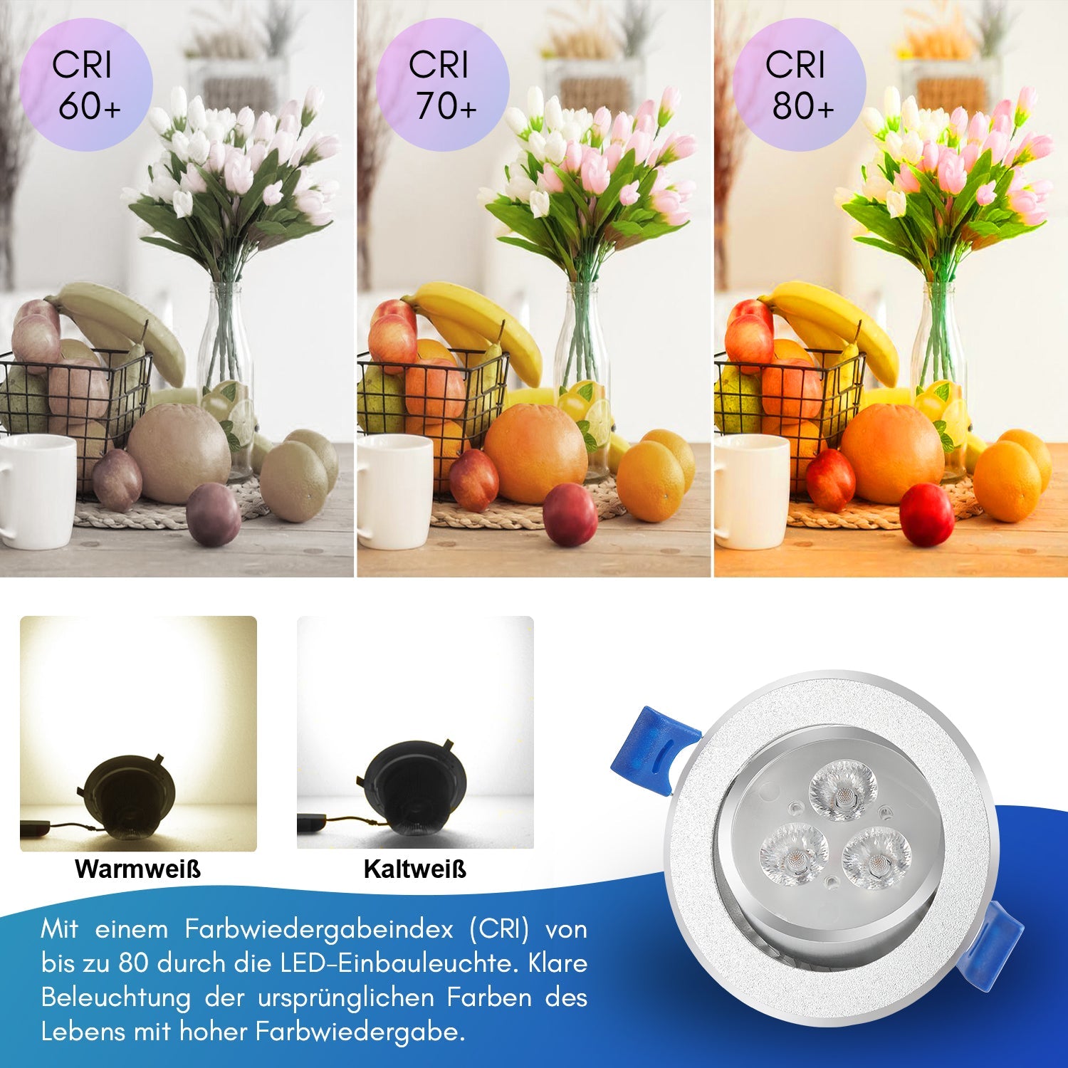Cosmo Go LED Einbaustrahler 20x 3W Kaltweiß/Warmweiß Extra flach
